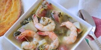 Shrimp, Red Potato And Turnip Green Soup
