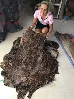 Owner And Designer, Kristi Rockwell, Overseas Personally Selecting Your Leathers For The New Jaguar Collection. (1)