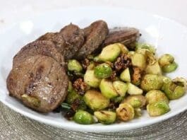 Beef Medallions With Roasted Brussels Sprouts And Soy Glazed Wal