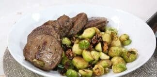 Beef Medallions With Roasted Brussels Sprouts And Soy Glazed Wal