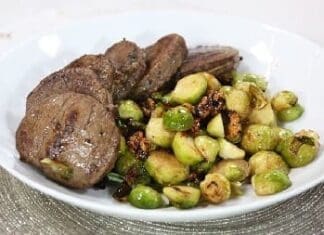 Beef Medallions With Roasted Brussels Sprouts And Soy Glazed Wal