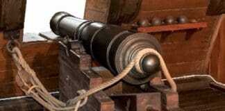 Gun Cannon On Vintage Sailing Ship