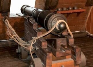 Gun Cannon On Vintage Sailing Ship