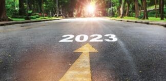 Start To 2023 Written On The Road On Nature Background With Sunlight