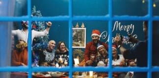 Big Family Taking Photo Together At Christmas