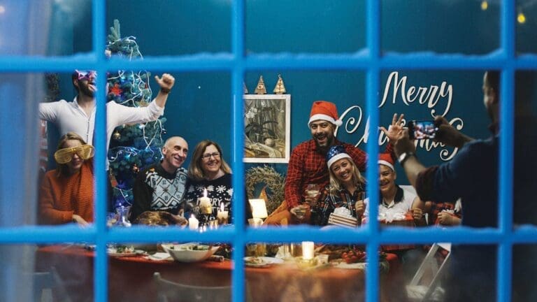 Big Family Taking Photo Together At Christmas