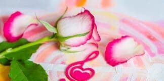 Rose With A Decorative Heart In The Shape Of A Treble Clef With Pink Felt.