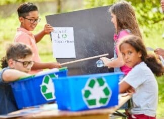 Children's Group In A Waste Glass Recycling Campaign