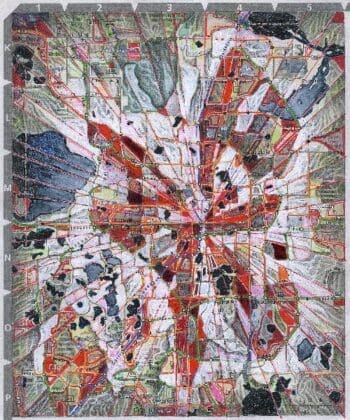 Fl.orl, 2024, Acrylic, Pencil & Pen On Printed Paper Map, 8.25 X 6.75
