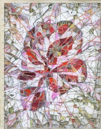 Ga.atl, 2023, Acrylic, Pencil & Pen On Printed Paper Map, 8.75 X 7