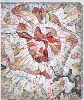 Va.rch, 2023, Acrylic, Pencil & Pen On Printed Paper Map, 9.5 X 8
