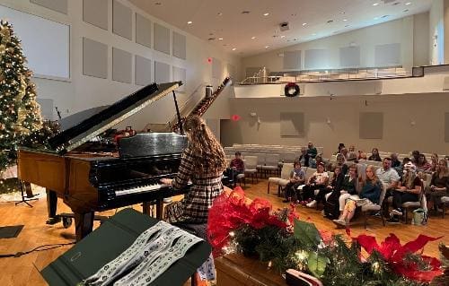 Harper At Piano On Stage Touched Up