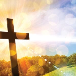 Religious Representation With Cross And Nature Landscape Background