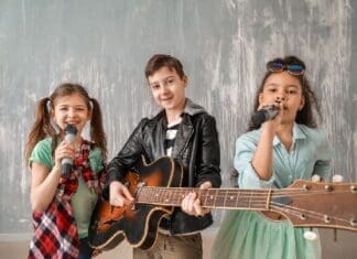 Band Of Little Musicians Against Grunge Wall