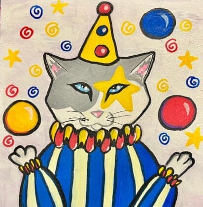 Meowsterpieces Lee Ann Palmer Painting Clowning Around Adult Category (1)