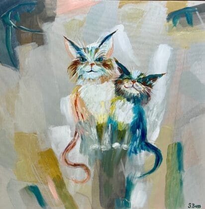 Meowsterpieces Sara Bess 28 X 28 Acrylic On Canvas Framed Chromatic Cats Adult Category (3)